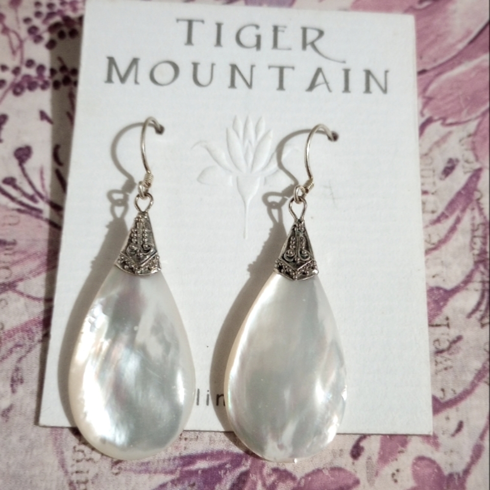 Tiger mountain sterling silver and mother of pearl earrings.